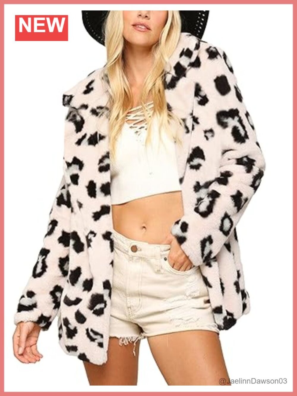 Faux Fur Jacket Leopard Print Open Front Coat with Pockets